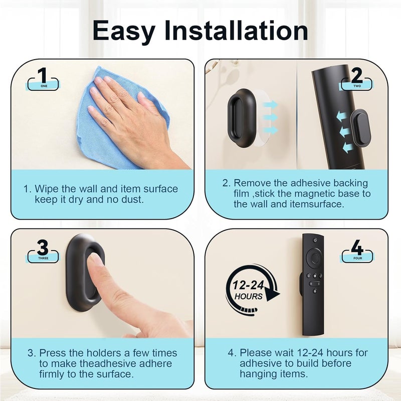 Vaszu Magnetic Remote Control Holder Self-Adhesive Wall Mount, 6 Pack Upgraded Silicone Organizer Storage Wall Holder for Home Office TV, Fan and Air Conditioner Remote Control Black - Image 3